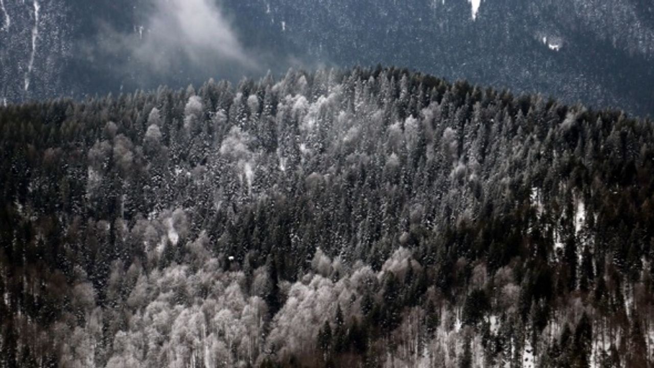 Kastamonu Yaralıgöz Dağı'nda kar ve sis havadan görüntülendi