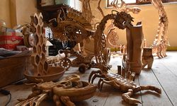 Trabzonlu ustadan ağaç parçalarıyla sanat eseri