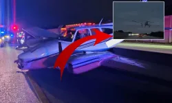 Otoyola iniş yapan uçak otomobilin üzerine düştü