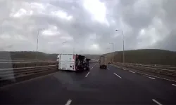 Kuzey Marmara Otoyolu’nda Fırtına Kamyoneti Devirdi