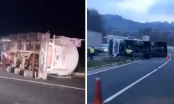 Düzce’de Çimento Tankeri Devrildi 1 Yaralı