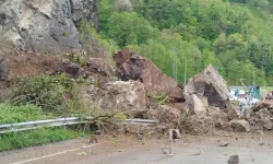 Arhavi-Hopa Yolunda Heyelan Ulaşımı Durdurdu