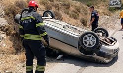 Bodrum’da Virajı Alamayan Otomobil Devrildi