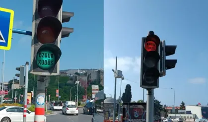 Trabzon'da trafik ışıklarıyla Filistin'e destek