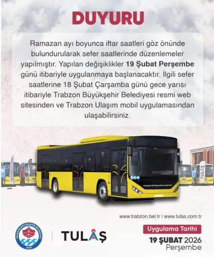 Trabzon'da Ramazan Ayı Otobüs Saatleri Güncellendi