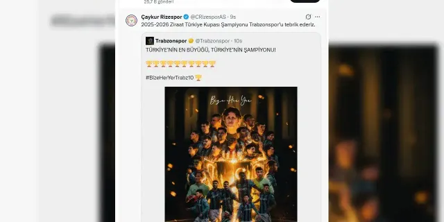 Çaykur Rizespor'dan Tebrik Mesajı