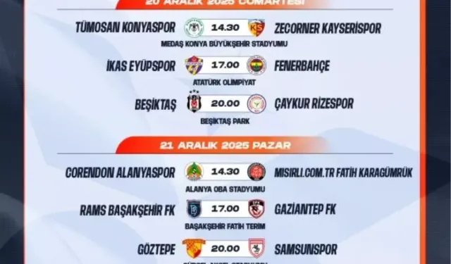 Süper Lig’in 17. Hafta Maç Programı Açıklandı