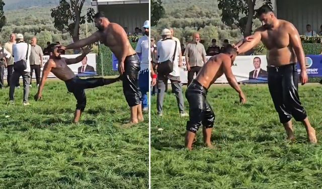 Havran’daki Yağlı Güreşte Boy Farkı Dikkat Çekti