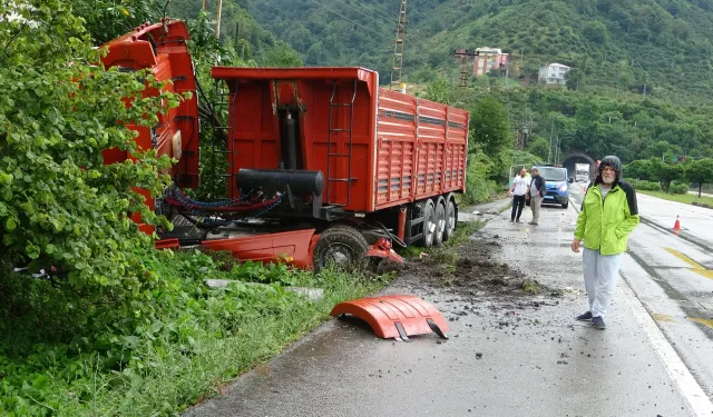 Karadeniz Sahil Yolu'nda Kamyon Bahçeye Girdi