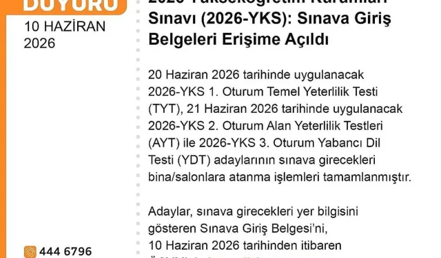 YKS Sınav Giriş Belgeleri Erişime Açıldı
