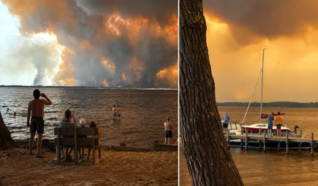 Yangın Dumanına Rağmen Denize Girdiler