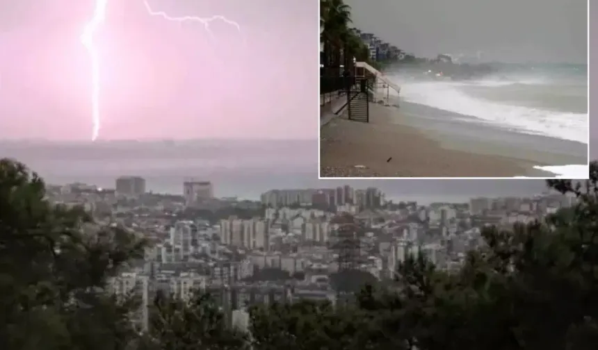 Antalya’da Fırtına ve Şimşekler Şehri Aydınlattı