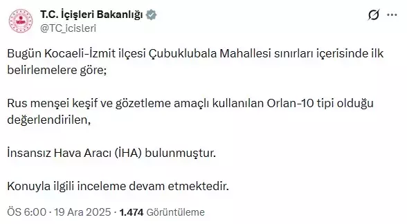 Icisleri Bakanligi Izmit Te Bulunan Iha Rusya 19372600 8822 M