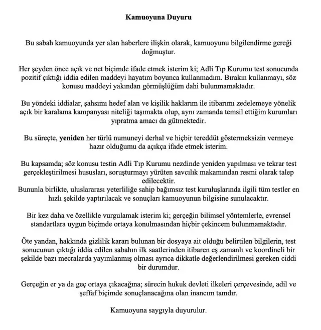 Uyusturucu Testi Pozitif Cikan Sadettin Saran Dan 19386181 652 M