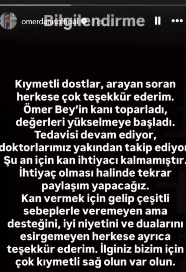 Sarkici Omer Danis Yogun Bakimda Acil Kan 19551478 8321 M