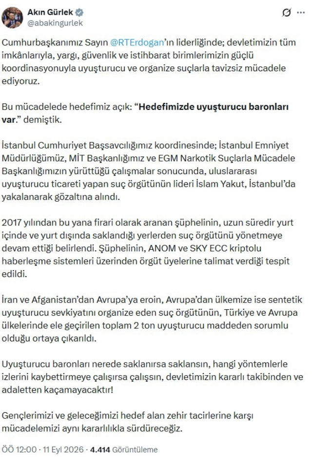 Bakan Gurlek Duyurdu Uyusturuc 20226873 9985 1 M